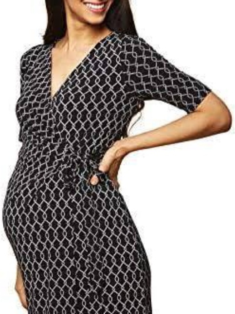 Motherhood Maternity Wrap Dress - Black & White Chain Pattern - Small - Picture 8 of 8
